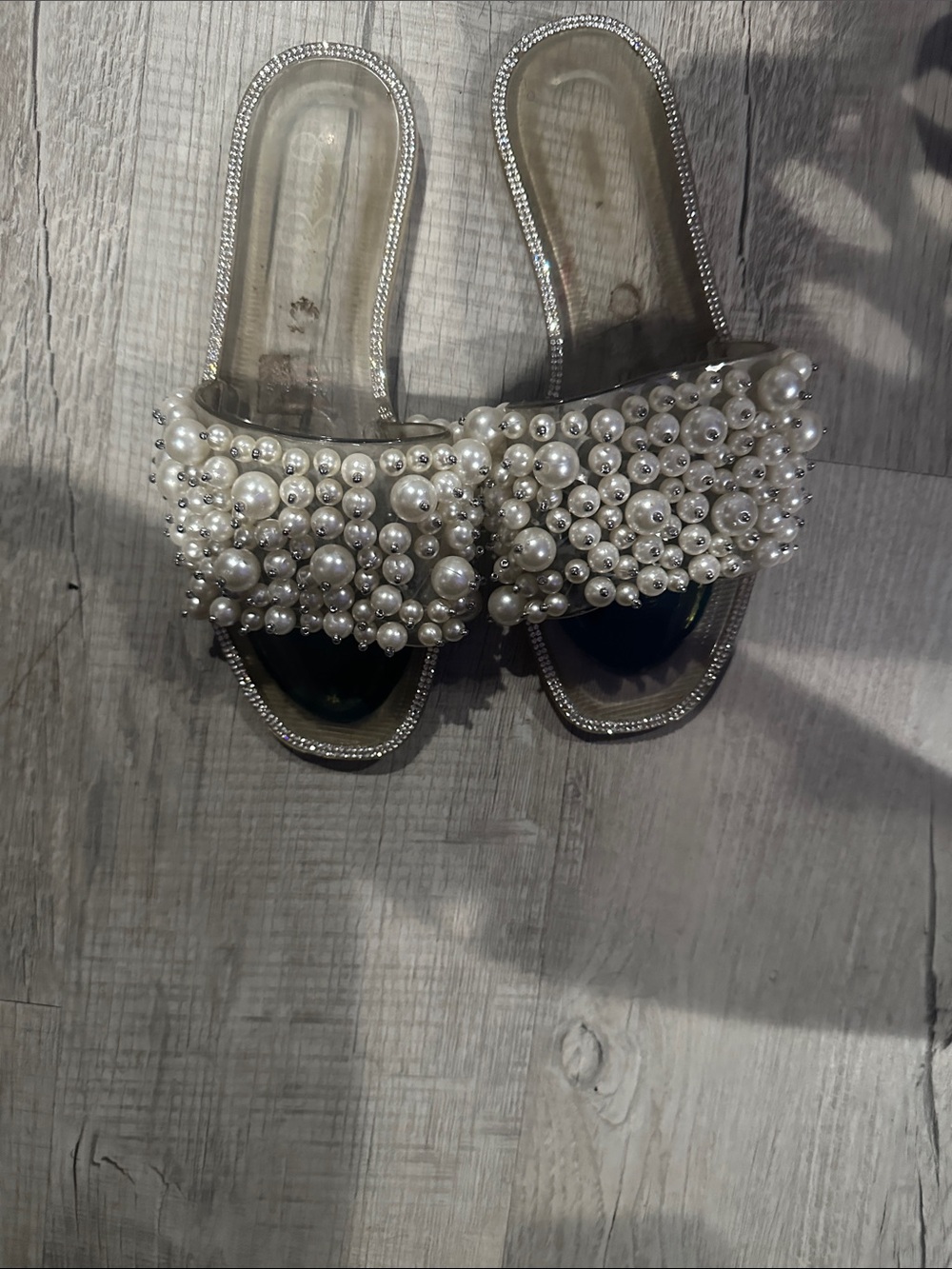 Jessica Simpson White Pearl Embellished Slide Sandals